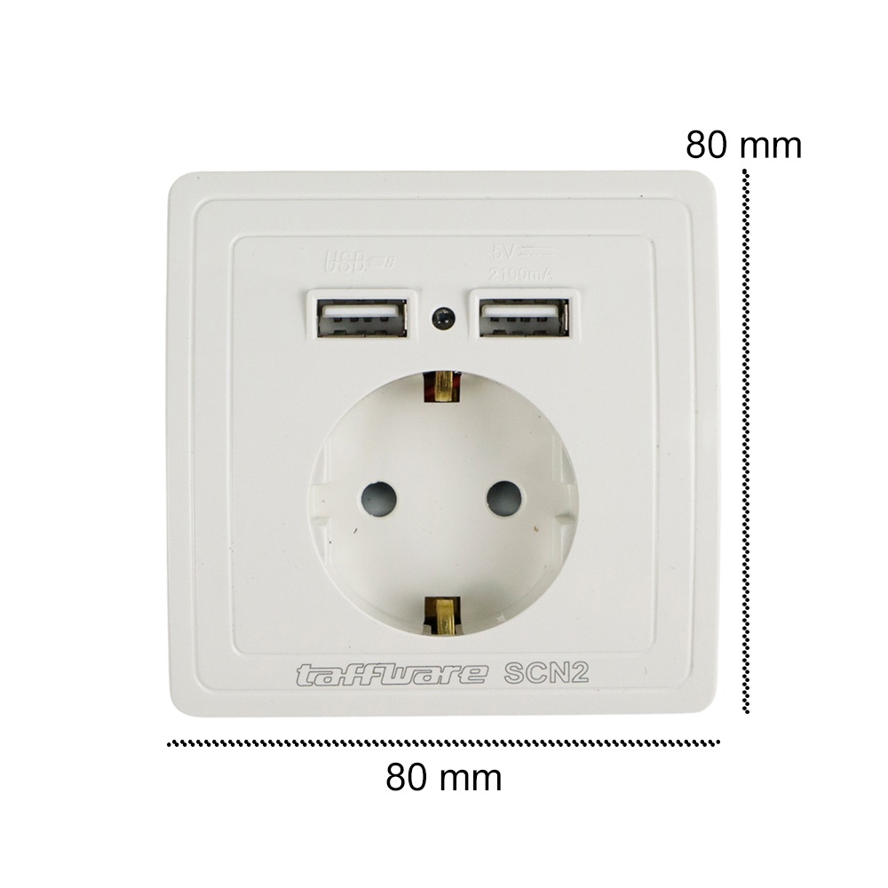 Taffware Stop Kontak Dinding EU Plug dengan 2 USB Port - SCN2 - White