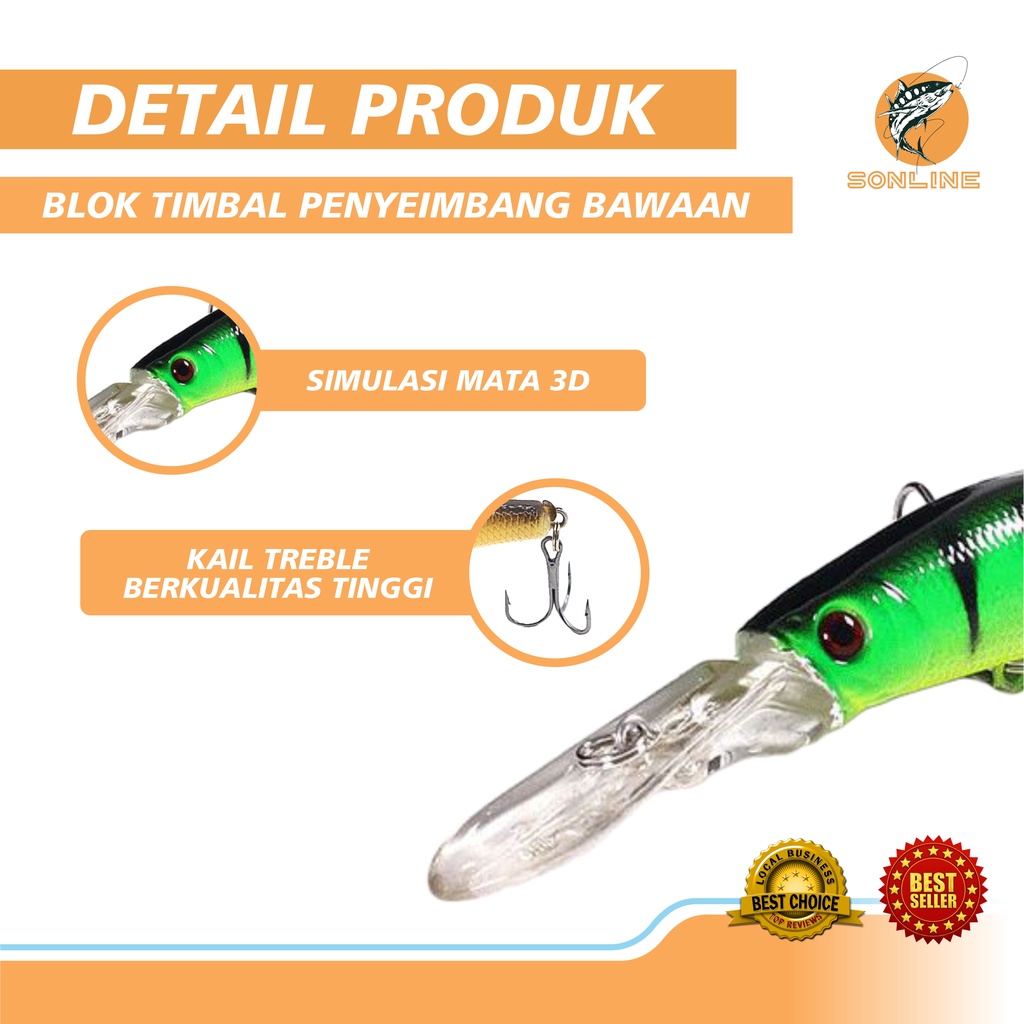 SONLINE Umpan Pancing Ikan 14.5cm / 14.7g Umpan Pancing Ikan Minnow 3D Bahan Plastik Keras Bionik MI016