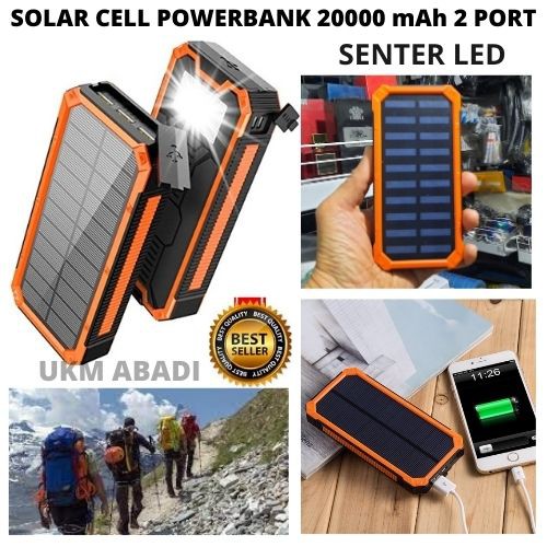 Solar Cell Power Bank Charge 2 Port 20000mAh Senter LED ES100 111159