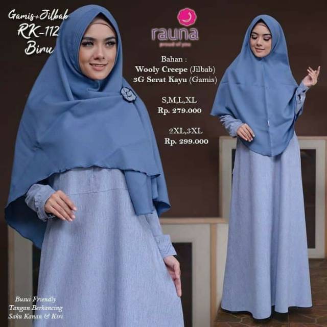 RAUNA RK 112 BIRU / RAUNA GAMIS SYARI / SYARI RAUNA RK 112 / GAMIS SET HIJAB