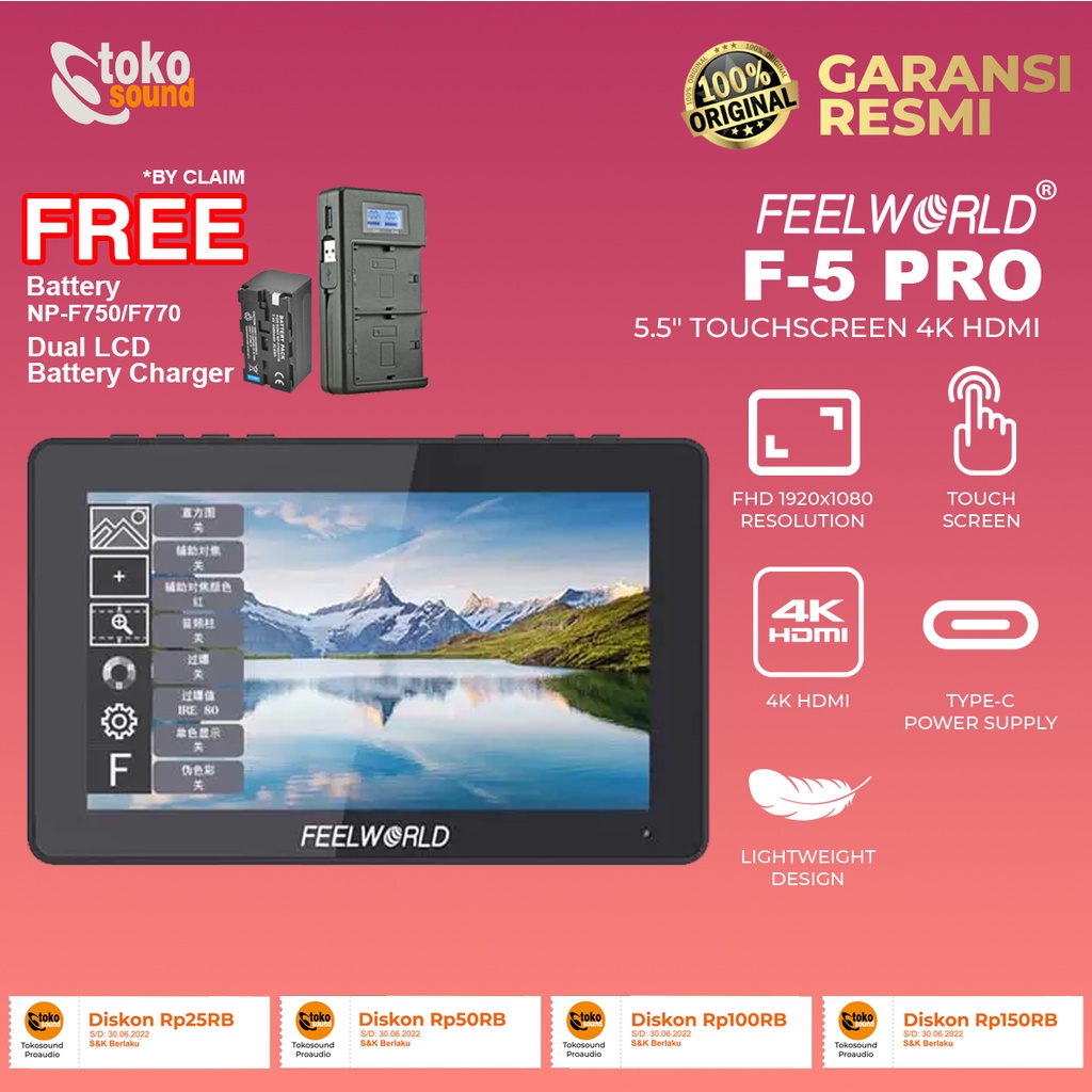 FEELWORLD F5 5 Inch 4K HDMI Camera Field Monitor FHD