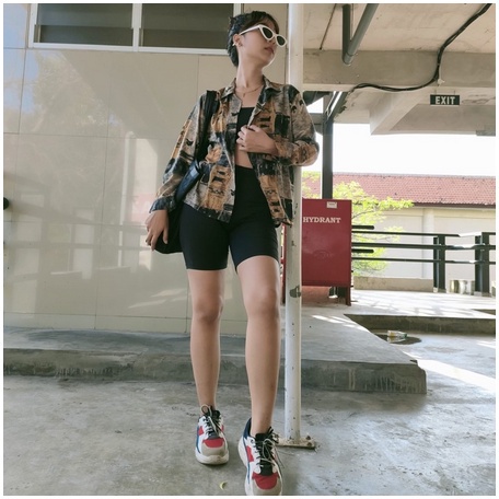 Weijia  Fashion Kem Wanita Lengan Panjang Terbaru / KEMEJA CROP PRINT ABSTRAK / Ootd Kekinian