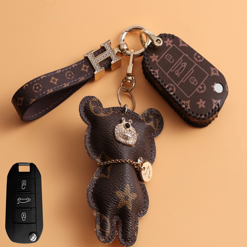 Casing Kunci Remote Mobil Keyless Bahan Kulit Untuk Peugeot 4008 Rcz 5008 206 207 307 301 308 408