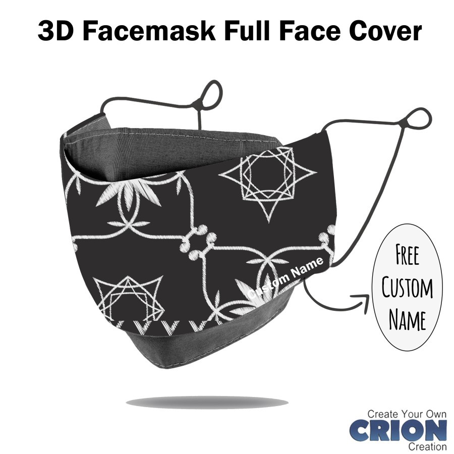 Crion - Masker 3d Full Face Cover Seri Batik Hitam - antibacterial