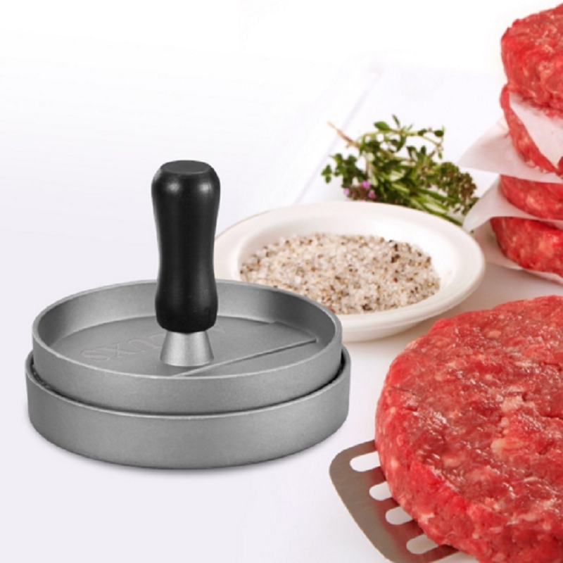 Cetakan Press Daging Aluminium Anti Lengket Bentuk Bulat BBQ Beef Hamburger Meat Presser Patty Maker Mould Alat Dapur