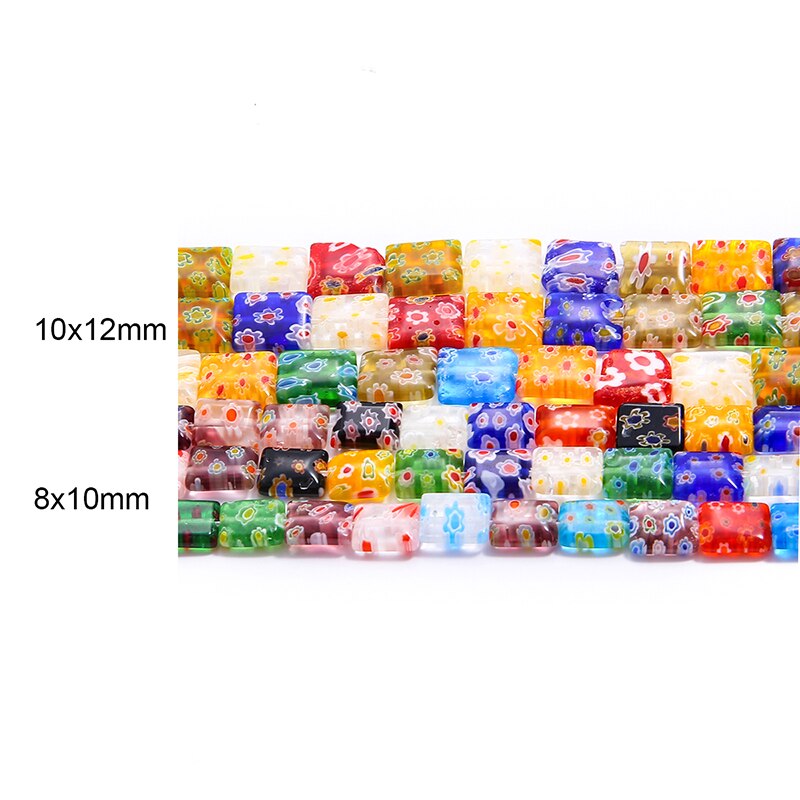 8x10mm 10x12mm 32-38pcs Manik-Manik Kaca Motif Bunga Warna Campur Untuk Membuat Perhiasan Gelang Diy