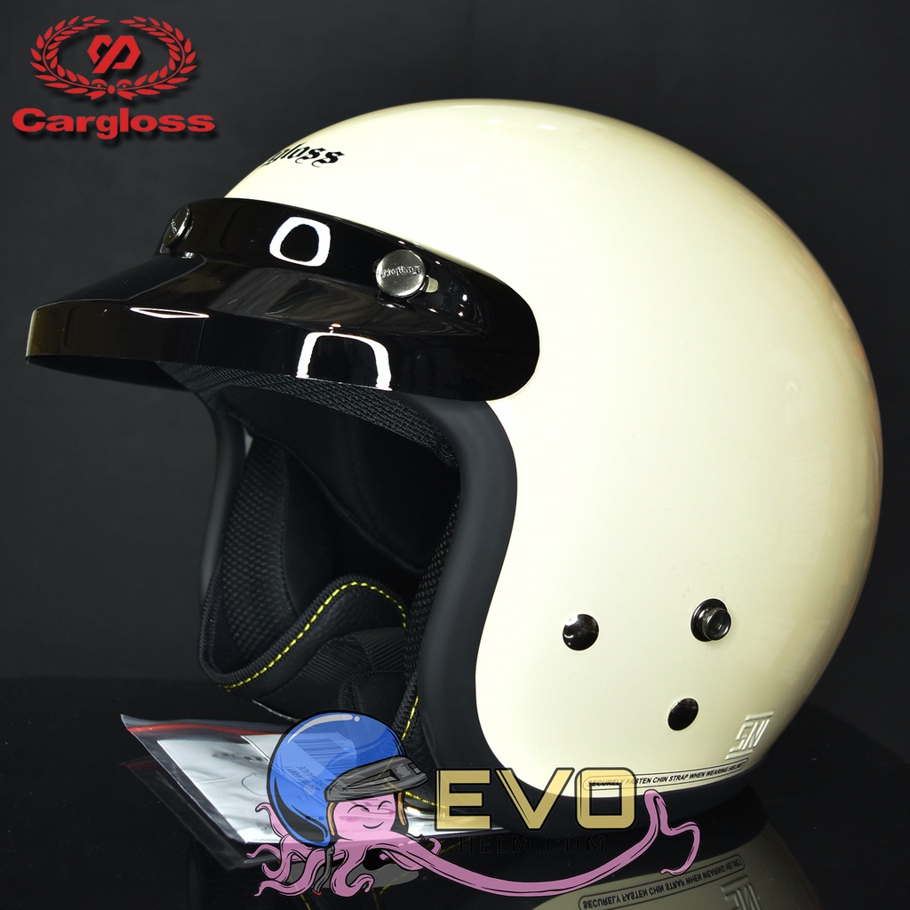 HELM CARGLOSS ORIGINAL CFM RETRO ARMY HALF FACE - CREM METALIC (AVORIO NAIDE) + KACA DATAR