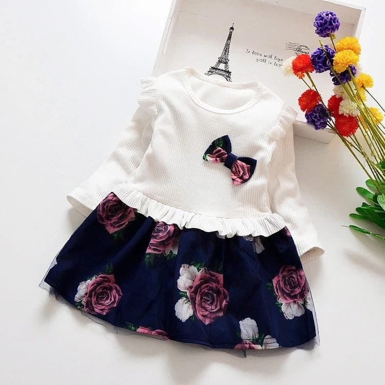 DRESS REMPEL ANAK PEREMPUAN MOTIF ROSE PITA