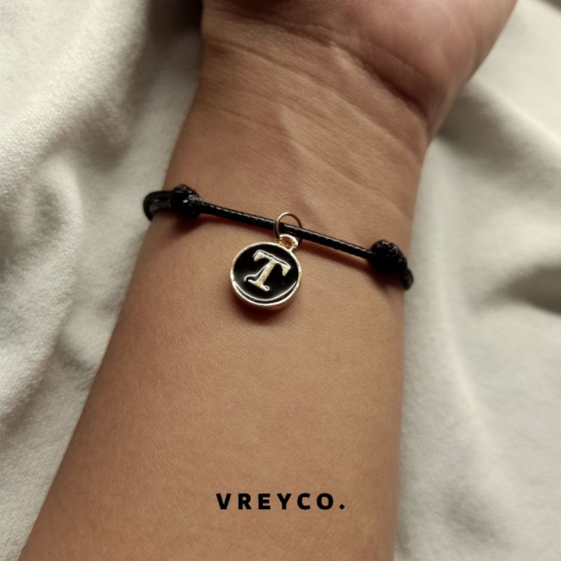 [INISIAL] MODEL A GELANG TALI INISIAL EPOXY COUPLE PASANGAN HITAM-4