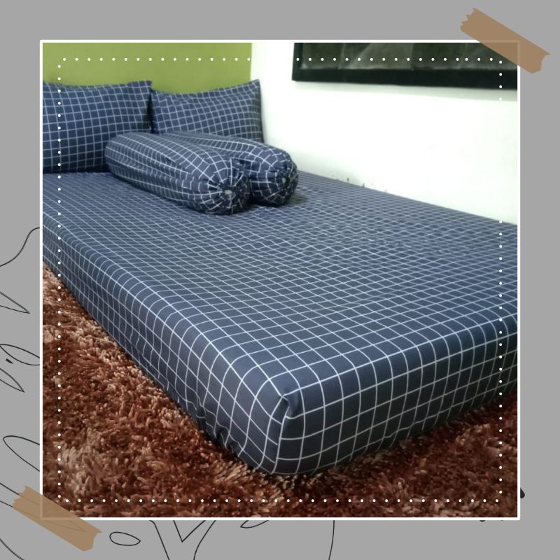 Sprei Motif Aesthetic Kotak-Kotak Abu Tua Sprei Kotak Sprei Estetik Sprei Abu Seprei Abu-Abu Seprai 