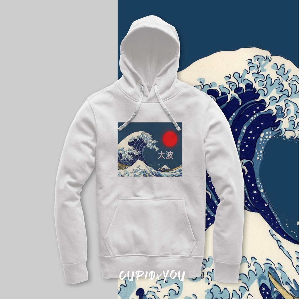 HOODIE JUMPER CUSTOM SABLON FULL COLOR | THE GREAT WAVE - RED MOON