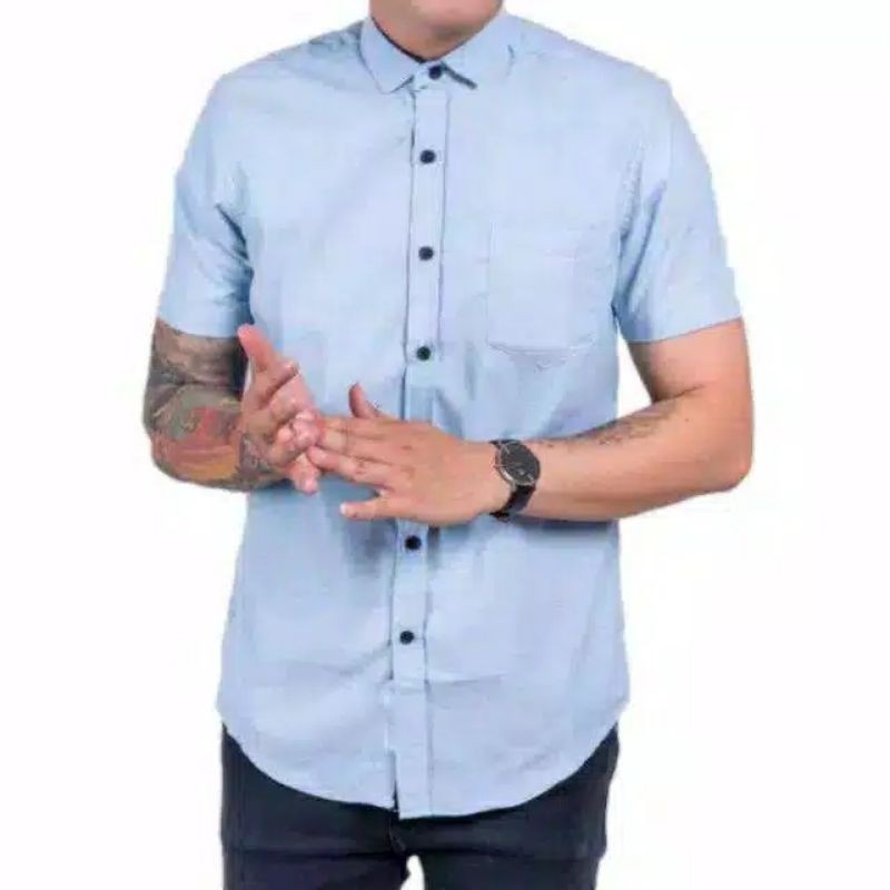 KEMEJA PRIA BOYI TOP MAN LENGAN PENDEK KASUAL FORMAL KERJA PUTIH HITAM NAVY GREY WARNA WHITE