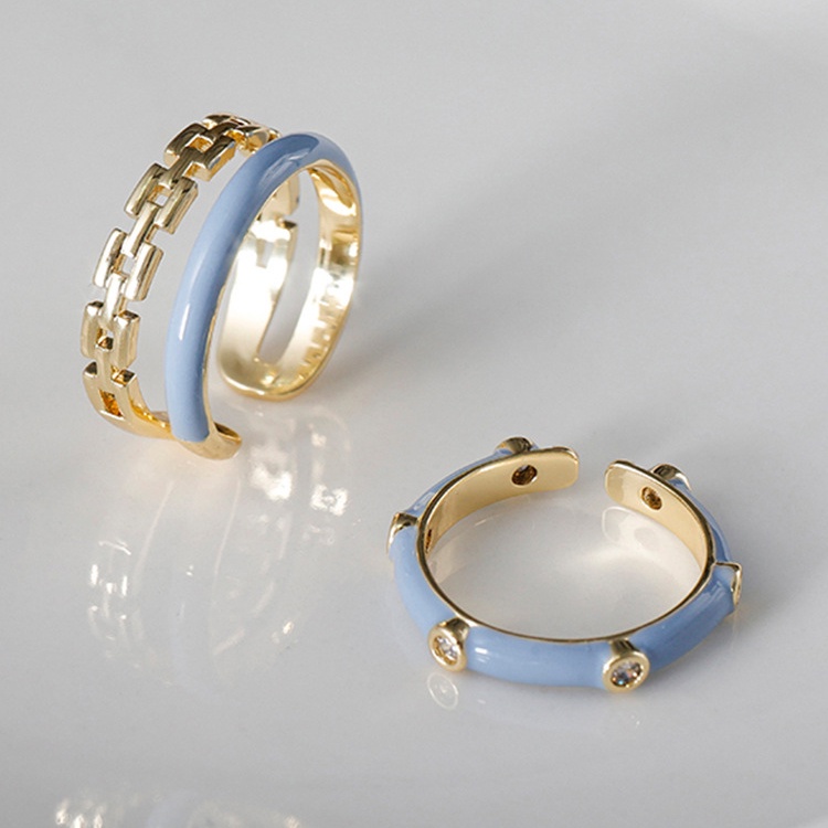 Cincin Rantai Berlian Imitasi Bahan Alloy Warna Biru Untuk Wanita
