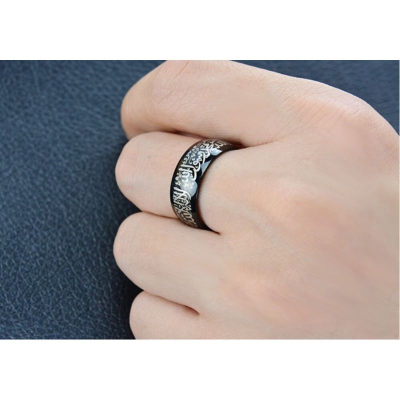 4S GROSIR SOLO || CINCIN TITANIUM | CINCIN LAFAZ TAUHID | Cincin Fashion Pria Wanita Cowok Cewek Hitam Simple Unik Keren Elegan Ukiran Syahadat Muslim Terbaru