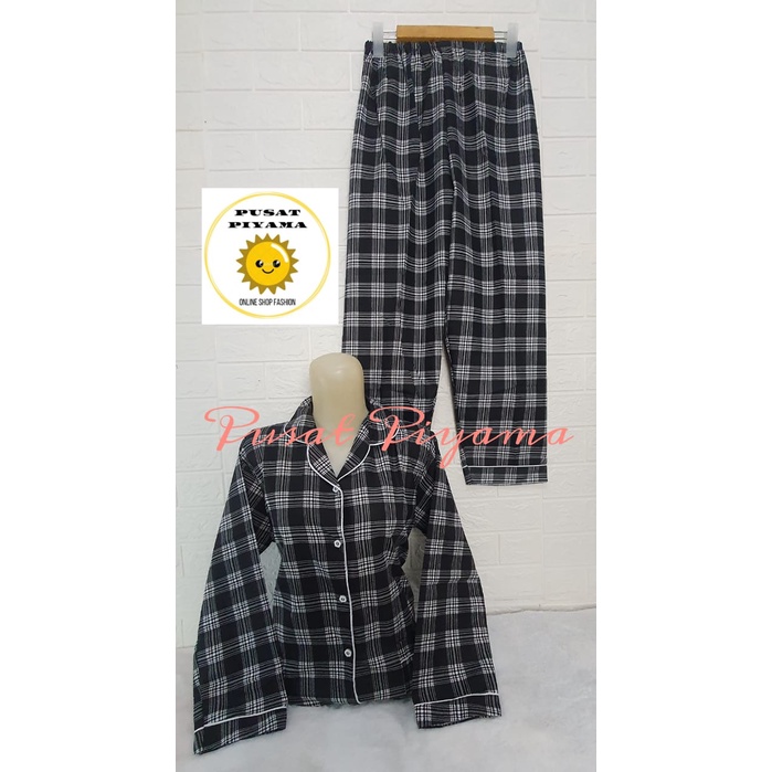 Setelan Lengan Pendek Piyama Baju Tidur Wanita Guilen Kotak Pajamas Cewek Dewasa Kekinian Abg-L Kelita Pjang Hitam