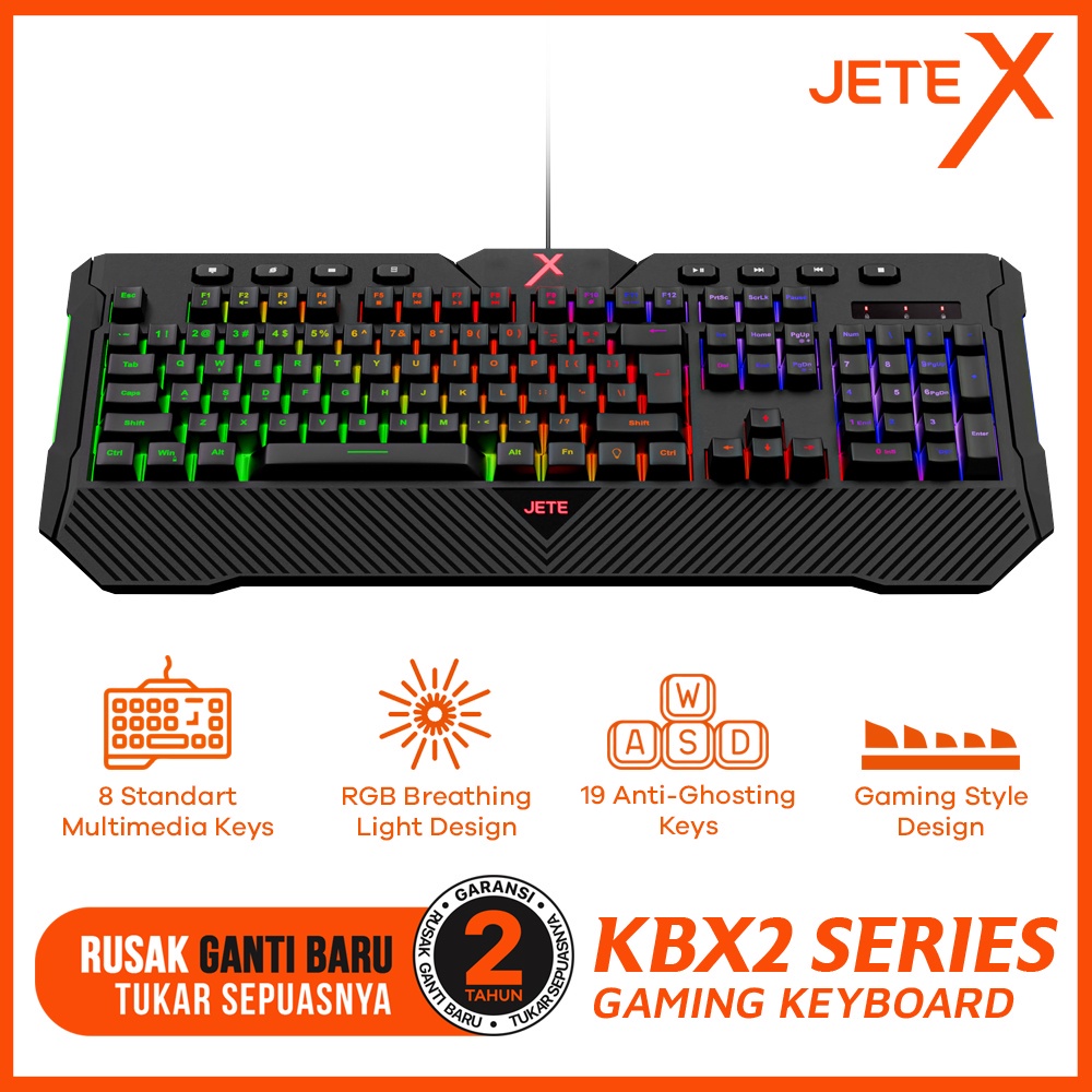 Keyboard Gaming | Keyboard  RGB Semi Mechanical JETE KBX2 - Garansi 2 Tahun