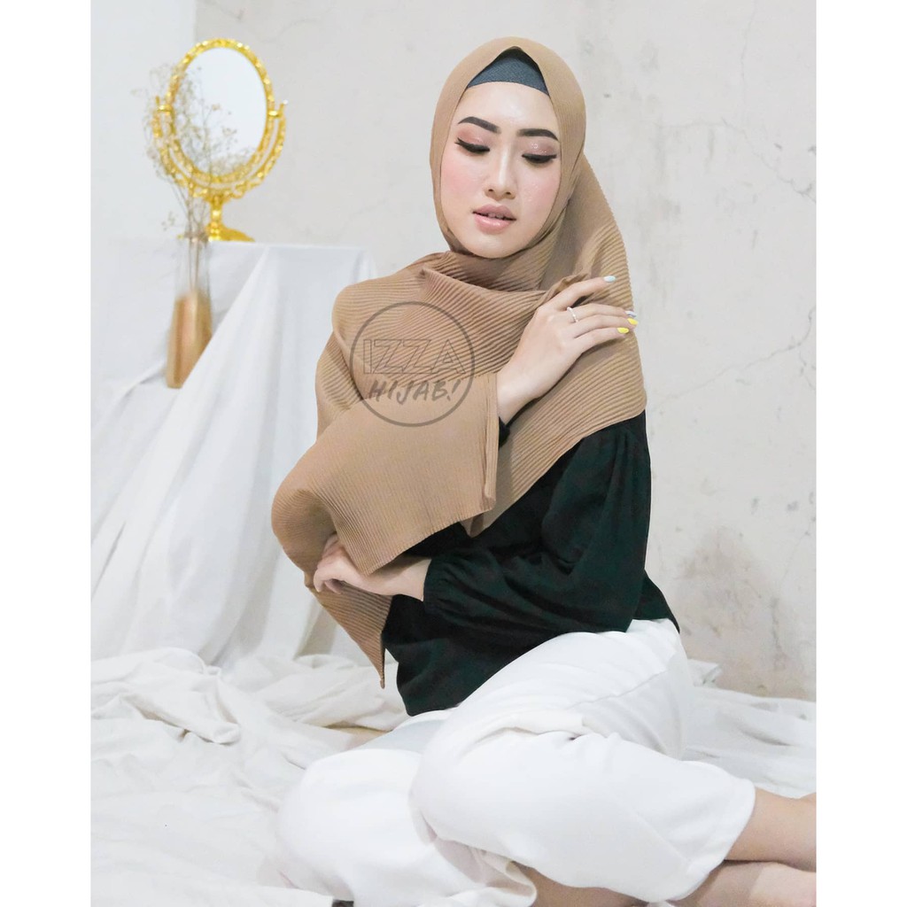 PASHMINA PLISKIT FULL  CERUTY  JAHIT TEPI, PASHMINA CERUTY BABYDOLL FULL PLISKET PLEATED SHAWL