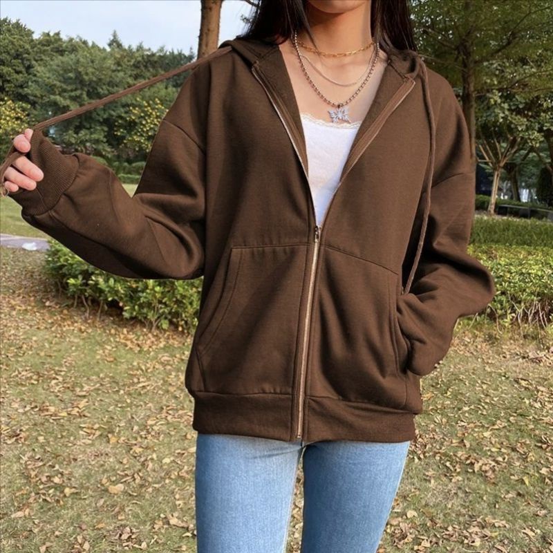 Jaket Hoodie Polos Resleting Mocca Zipper Wanita &amp; Pria Distro Oversize Carla