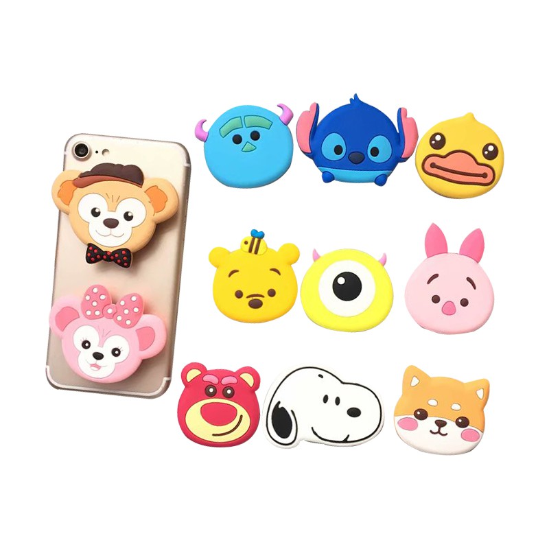 3d Popsocket phone bracket Cartoon Stitch Pooh Cat Dog Mickey Minnie Phone Stand Finger Holder