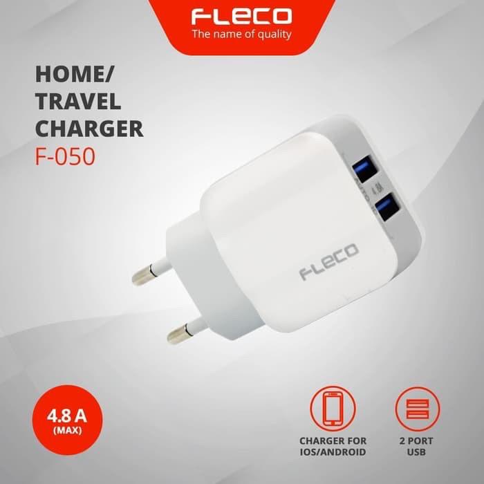 TRAVEL ADAPTOR FLECO F050 2 PORT 4.8A MAX ORIGINAL BATOK CHARGER FLECO F-050 FAST CHARGING