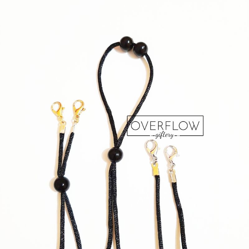 Tali Masker Adjustable Hitam | Kalung Masker Hijab | Strap Mask Mutiara Hitam