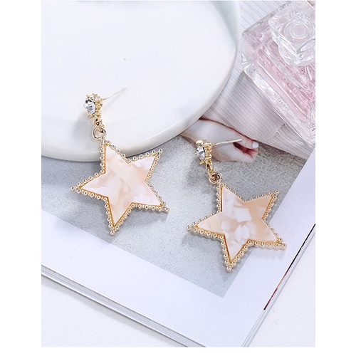 LRC Anting Tusuk Fashion Golden Diamond Five-pointed Star Resin Alloy Earrings A61105