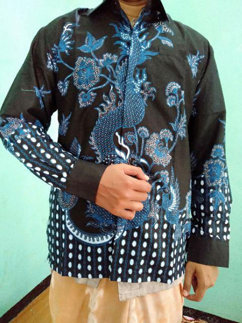 Naga Biru Nareswari Kemeja Batik Pria Lengan Panjang Katun Full Furing Batik Warna Biru