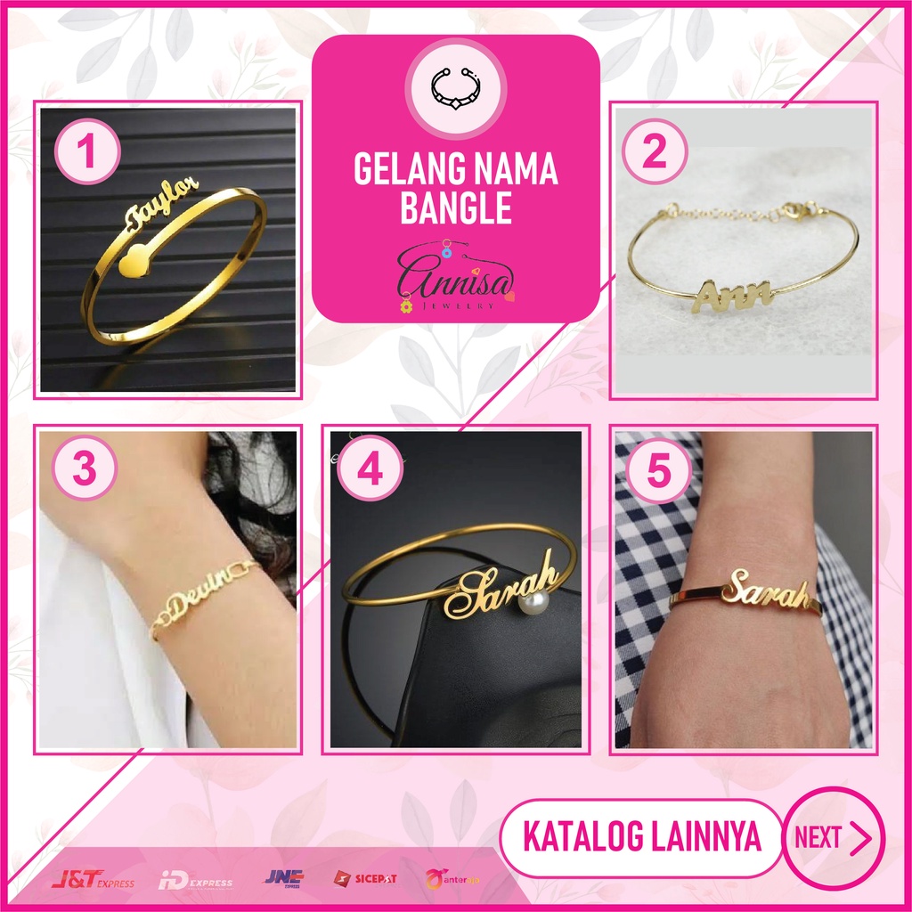 Gelang Nama Bangle Gold / Silver / titanium / stainlees steel / besi putih