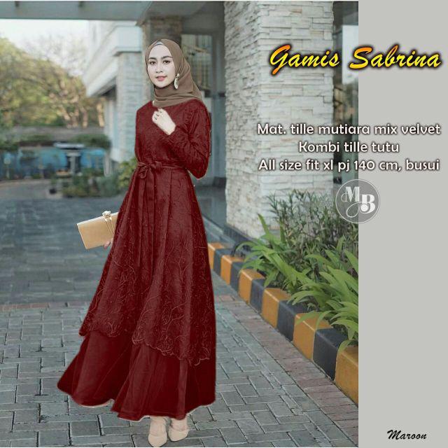 COD Aldine Baju Gamis Brukat Tile Remaja Dewasa Seragam Pesta Wanita Muslim - Size M L XL XXL Jumbo (SABRINA)-Maroon