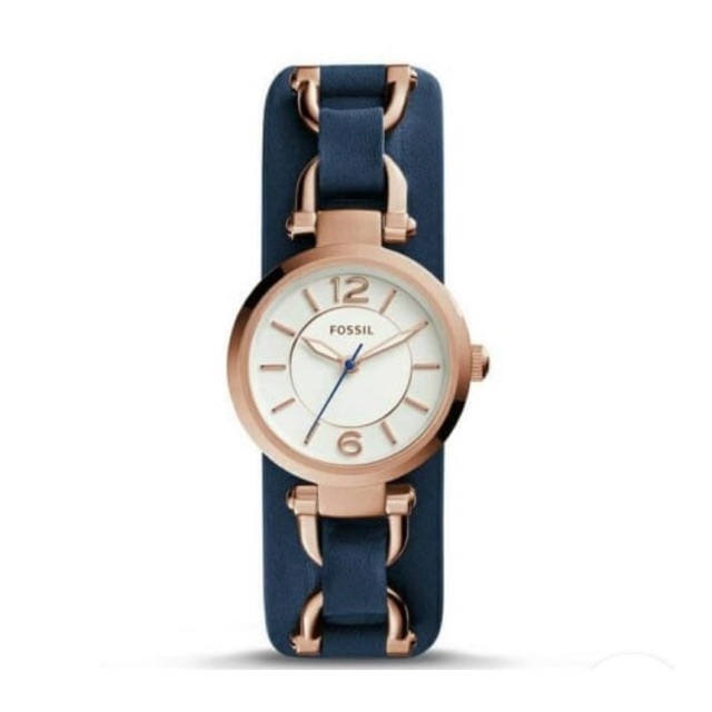 Preloved jam Fossil ES 3857 Georgia Artisan Navy Leather