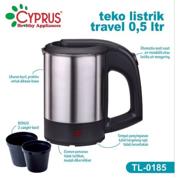 Electric Kettle - Teko Listrik Cyprus 0.5 Liter TL-0185