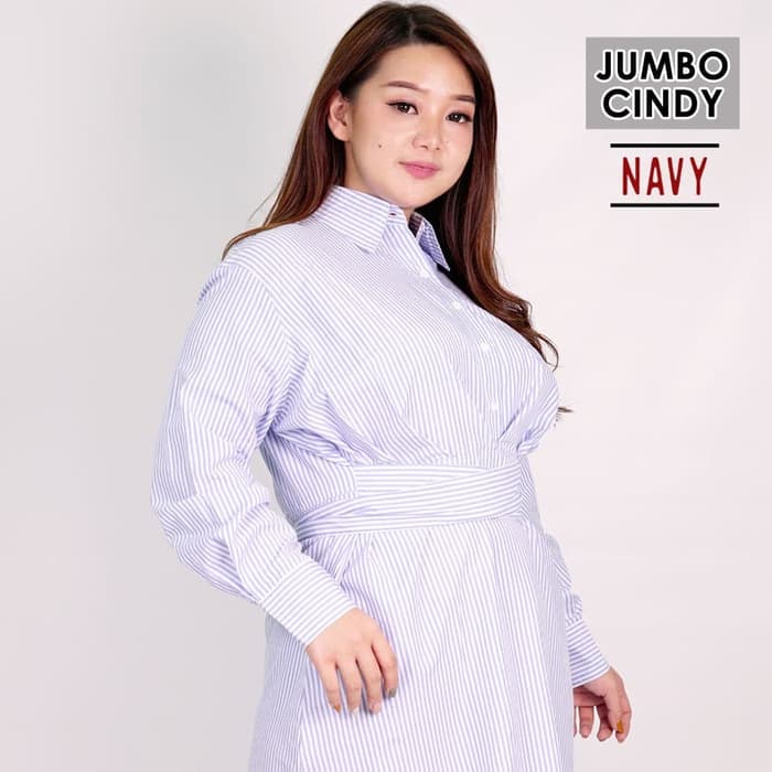 Dress Jumbo Cindy Baju Atasan Wanita Bigsize Lengan Panjang Salur