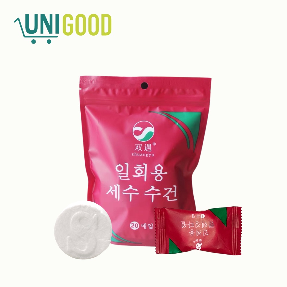 UNIGOOD - Handuk Wajah Compressed 100% Cotton Tissue Wajah Disposable Travel Make Up Remove