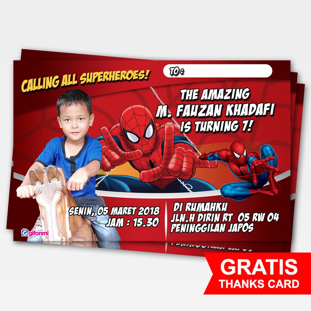 Redy Stok Undangan Ulang Tahun Anak Tema Spiderman Plus Foto Shopee Indonesia
