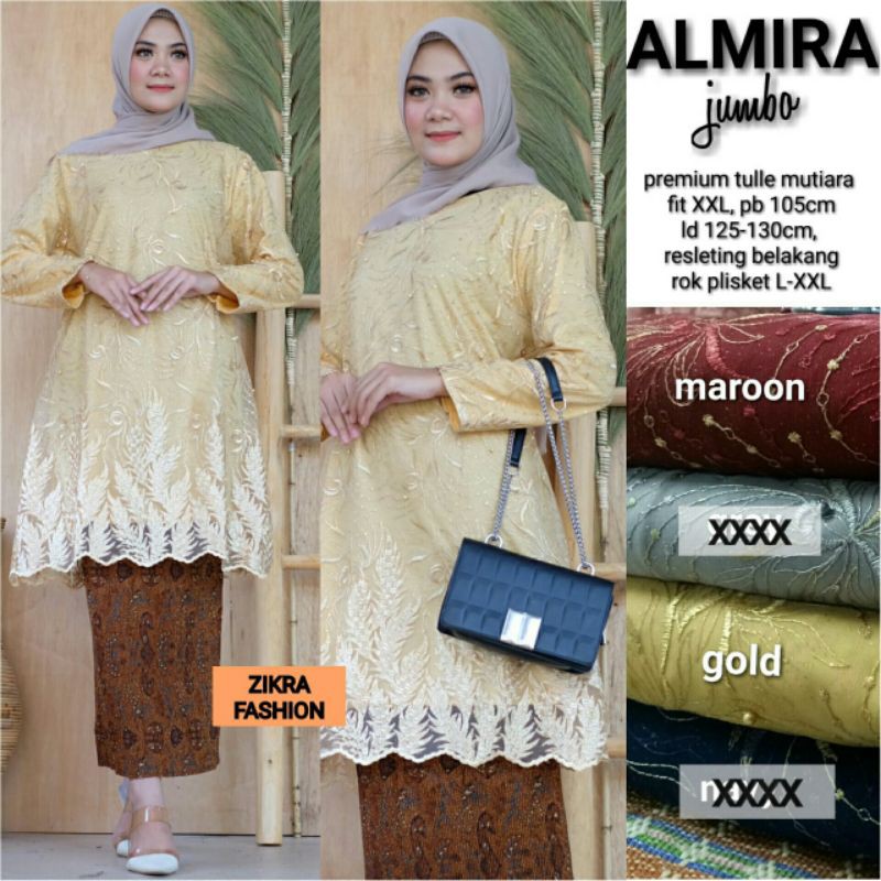 almira atasan tunik brokat tile bordir brocade tunic top fit to jumbo