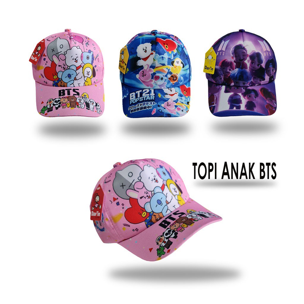 Topi Anak Laki laki Perempuan Motif Karakter BTS Full Sublim usia 3-10 Tahun