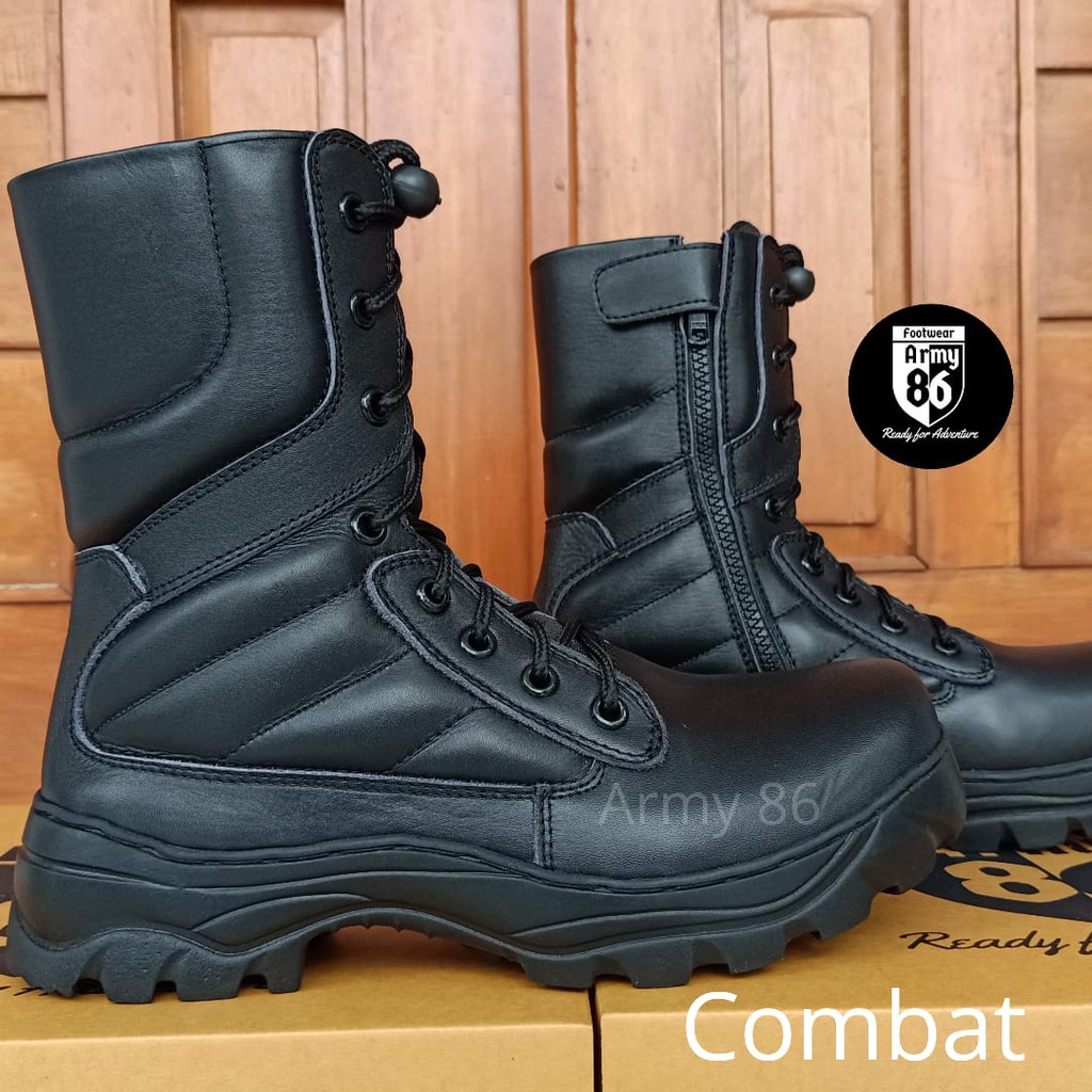 Sepatu PDL Combat (Boot Pria TNI Polri Security Brimob AL AU) Kulit Sapi Asli Original