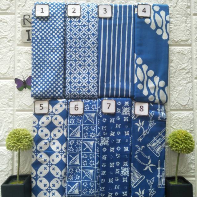 Kain batik cap garutan satu warna pastel, warna biru, biru muda