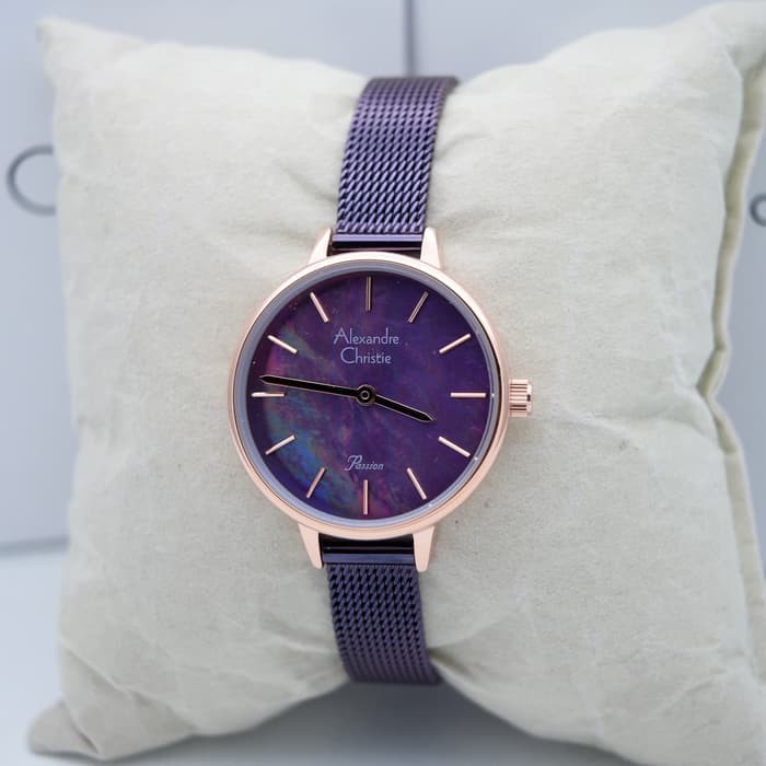 Jam Tangan Wanita Alexandre Christie Origial AC 2734LH UNGU ROSEGOLD