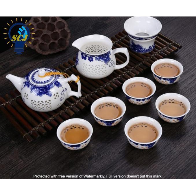 Chinese tea set keramik bunga biru 1003