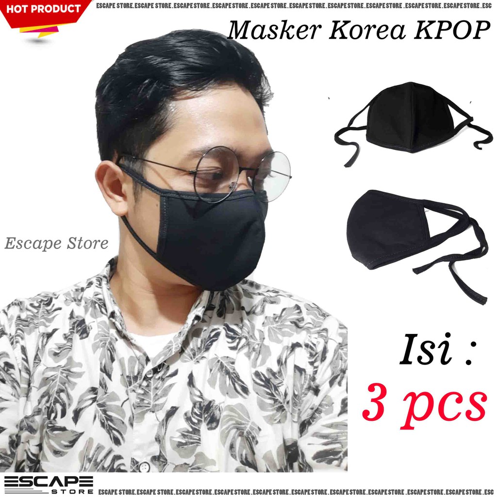 Masker Kain KPOP Korea Earloop Bahan Katun Polos Bisa Dicuci - ISI 3 PCS