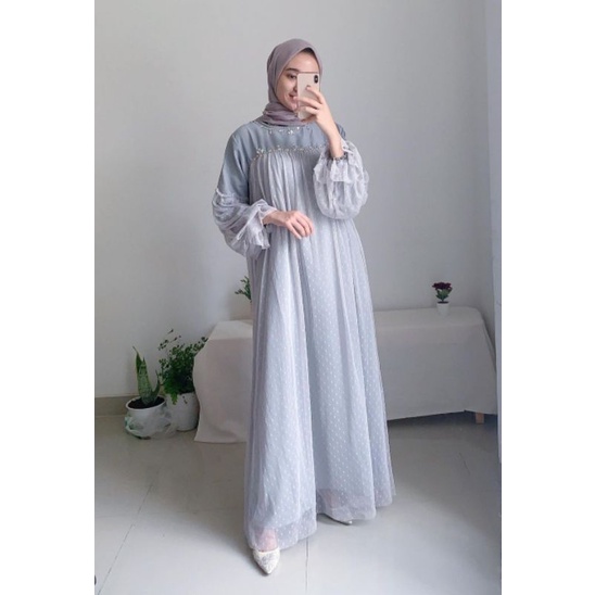 Dress wanita, dress kondangan. Raya collection. Dress brokat lengan balon