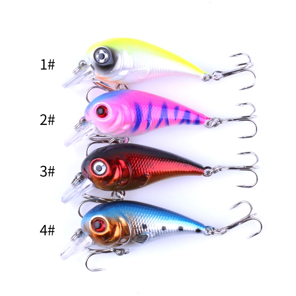 HENGJIA 4pcs Hard Wobbler Fishing Lure 5CM 5G Artificial Plastic Bait Bionic 3D Eyes Floating Crankbait Fish tackle