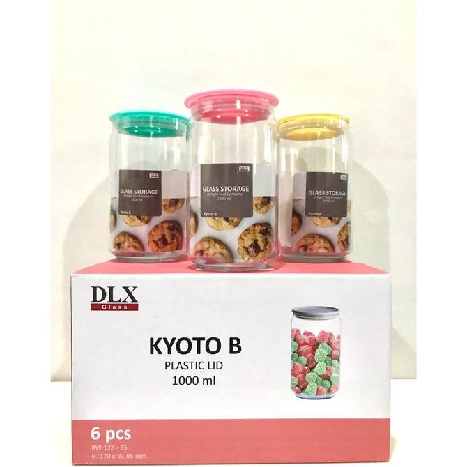 Toples DLX Kyoto B 1000ml Kaca Kedap Udara Tutup Plastik Set 6pcs / Toples kopi