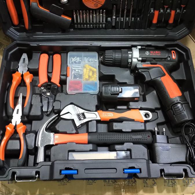 PERKAKAS TUKANG PAKET TOOLKIT TOOLBOX MESIN BOR BATERAI PERKAKAS TUKANG PAKET TOOLKIT TOOLBOX MESIN BOR BATERAI