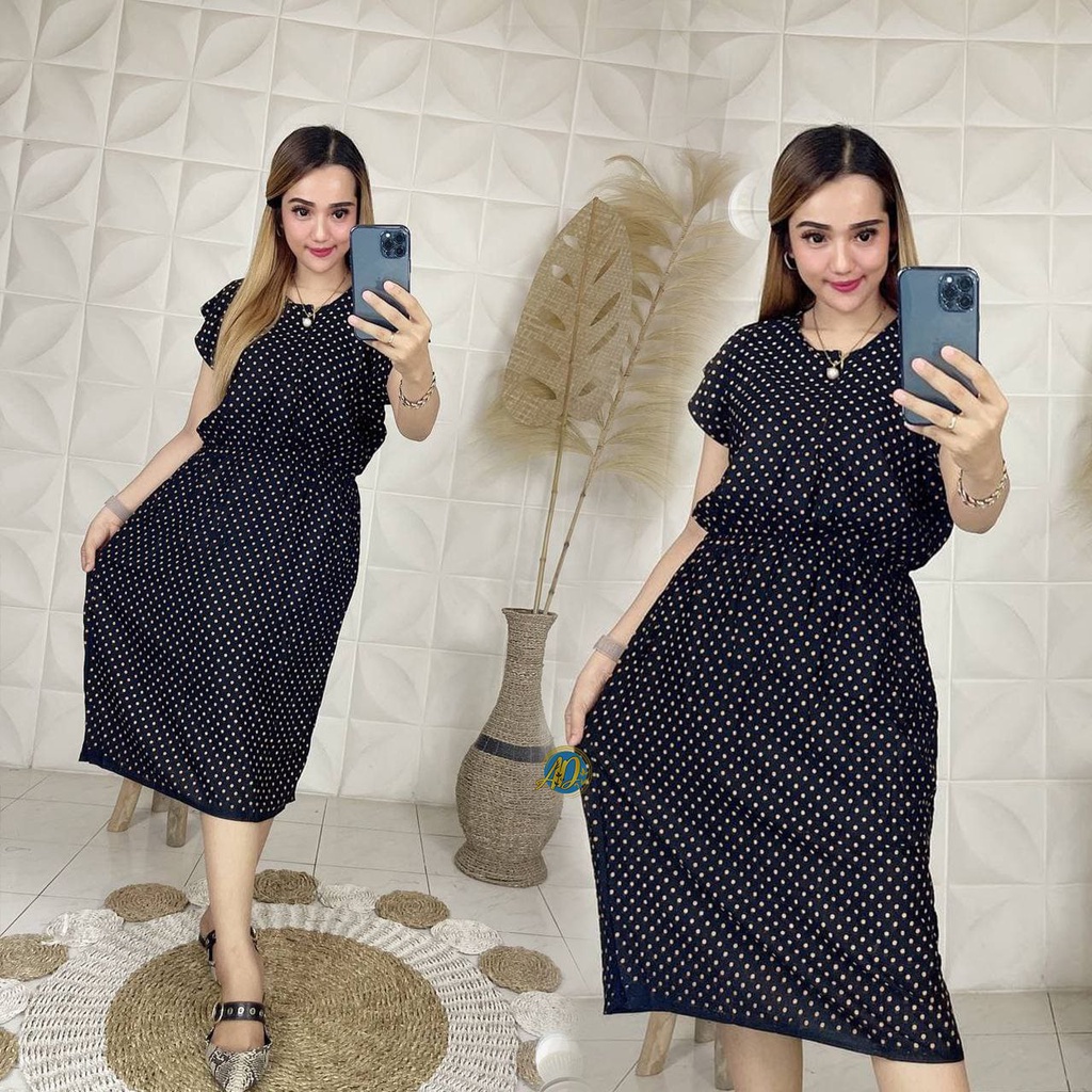 Daster Kekinian Manohara Polka Jumbo Rayon Premium Dress Wanita Lengan Pendek Baju Casual LD 130