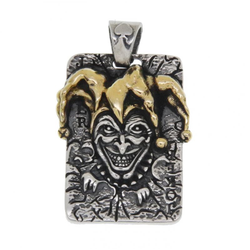 Liontin Kalung Bentuk Kartu Poker King Badut Warna Blonde Gaya Retro Thai Untuk Pria / Wanita