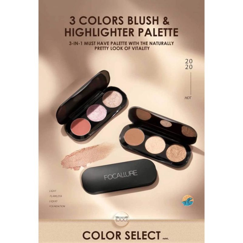 Original FOCALLURE Trio Blush on Highlighter &amp; Contour palette FA 26