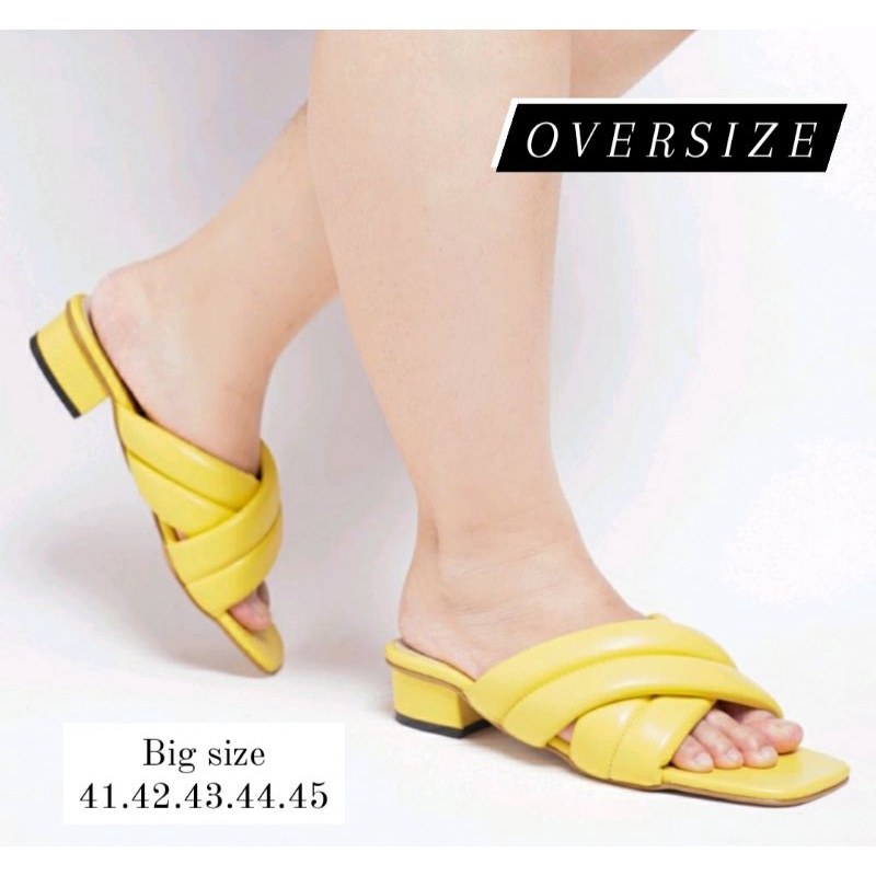 Sandal Koreaan Wanita Silang Ukuran Besar 41.45 SLOP Premium Cewek Cantik Sandal Oversize JUMBO Kuning Viral