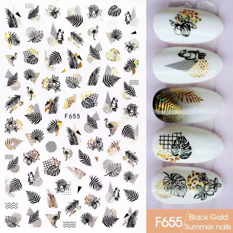 NAIL STICKER SUMMER BLACK WHITE GOLD LINER STIKER KUKU MUSIM PANAS NAIL ART STICKER GOLD MEWAH